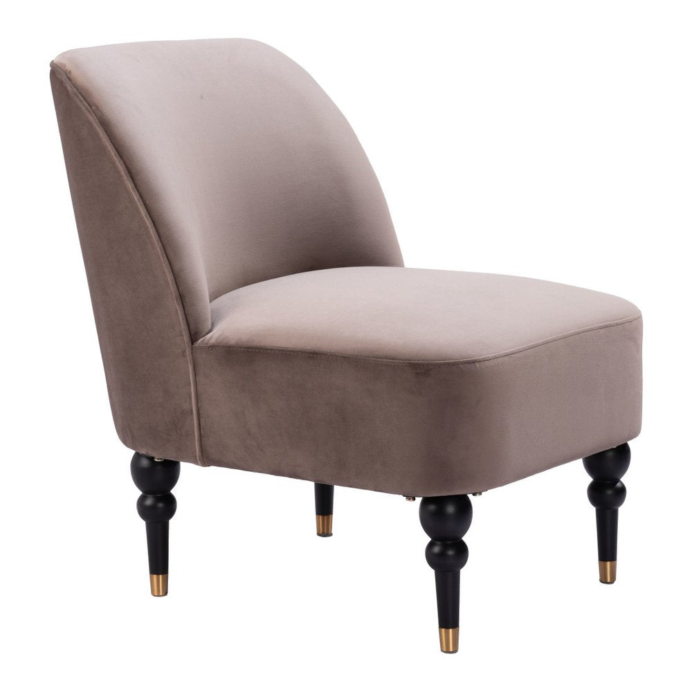 22" Taupe And Black And Gold Velvet And Upholstered Side Chair HomeRoots