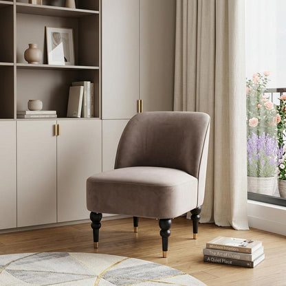 22" Taupe And Black And Gold Velvet And Upholstered Side Chair HomeRoots