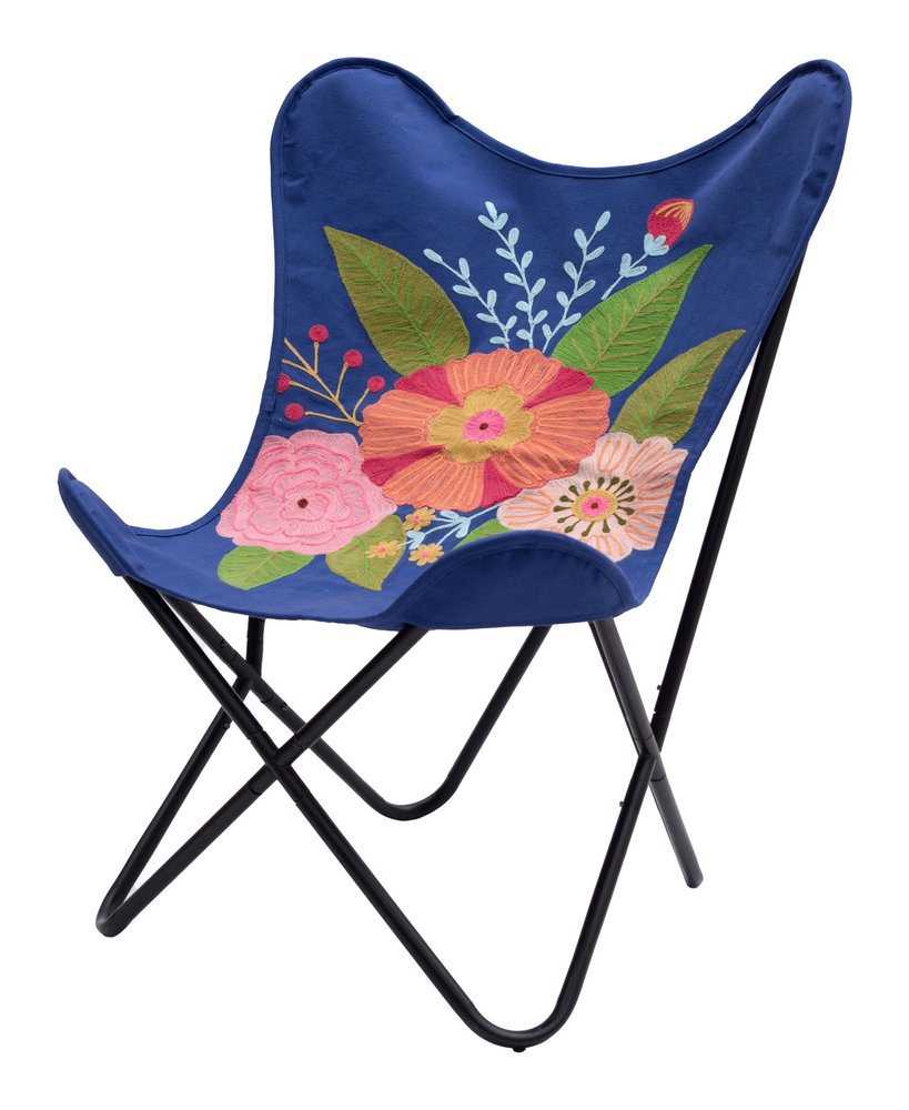 26" Blue And Black Tropical Butterfly Chair HomeRoots