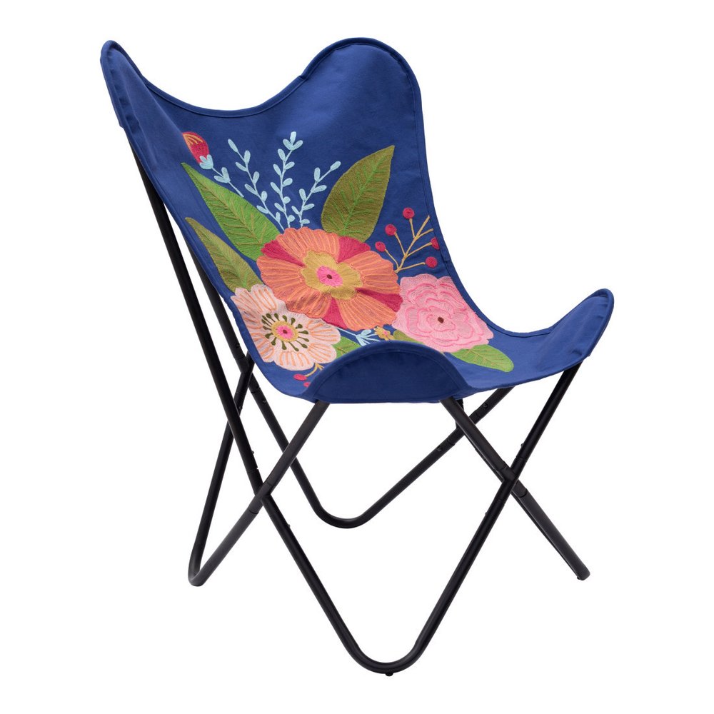 26" Blue And Black Tropical Butterfly Chair HomeRoots