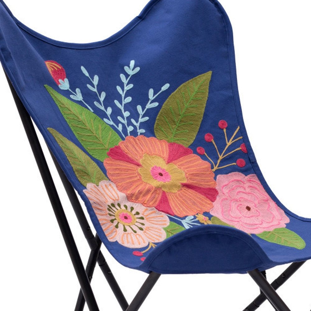 26" Blue And Black Tropical Butterfly Chair HomeRoots