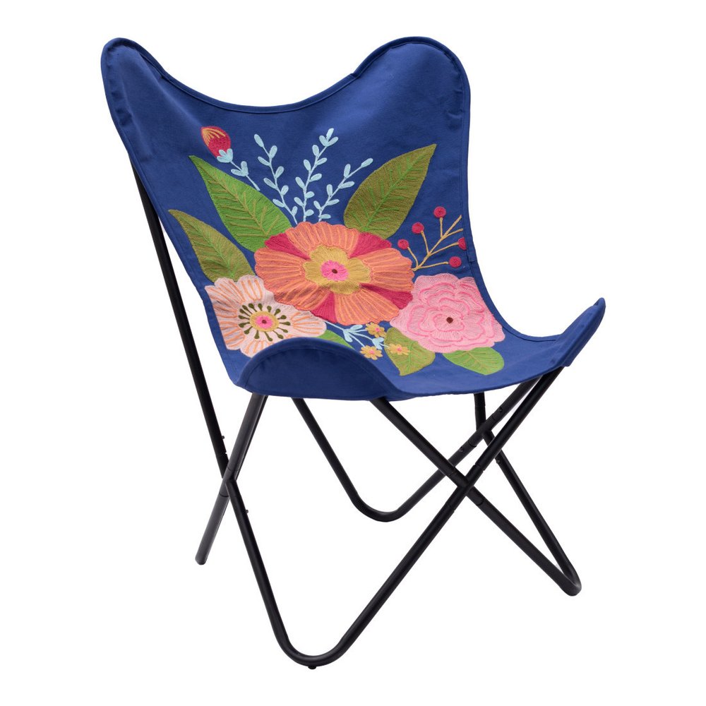 26" Blue And Black Tropical Butterfly Chair HomeRoots