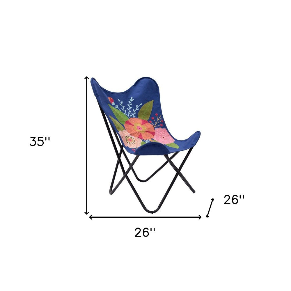 26" Blue And Black Tropical Butterfly Chair HomeRoots