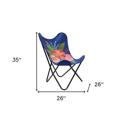 26" Blue And Black Tropical Butterfly Chair HomeRoots