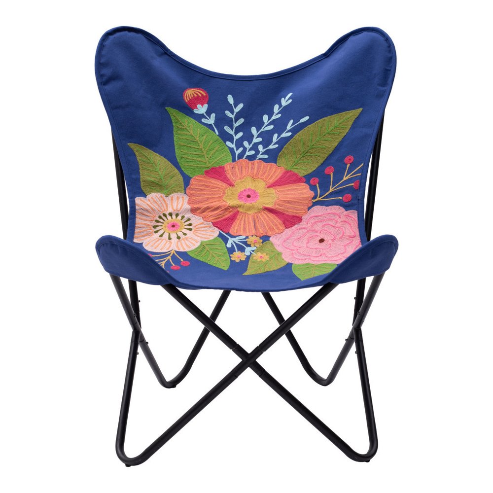 26" Blue And Black Tropical Butterfly Chair HomeRoots