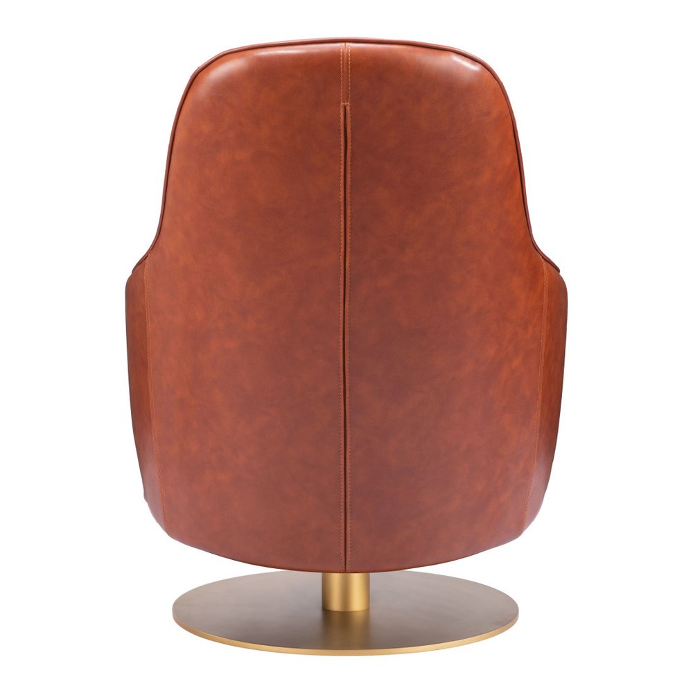 28" Brown And Gold Faux Leather And Faux Leather Swivel Arm Chair HomeRoots