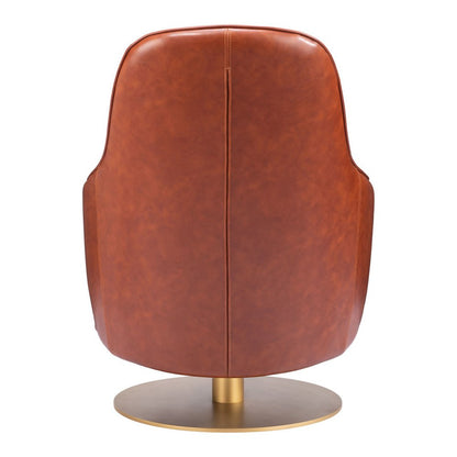 28" Brown And Gold Faux Leather And Faux Leather Swivel Arm Chair HomeRoots
