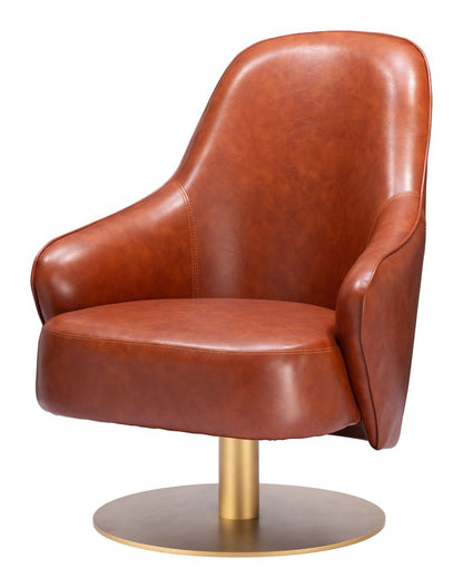 28" Brown And Gold Faux Leather And Faux Leather Swivel Arm Chair HomeRoots