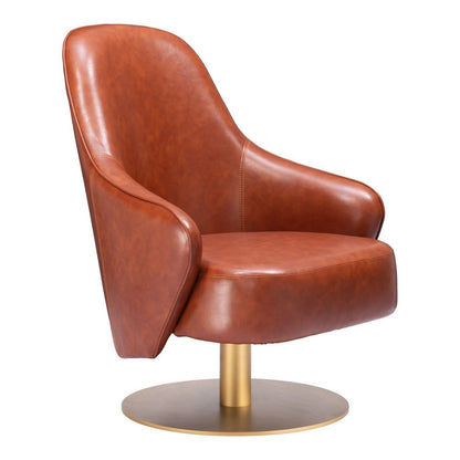 28" Brown And Gold Faux Leather And Faux Leather Swivel Arm Chair HomeRoots