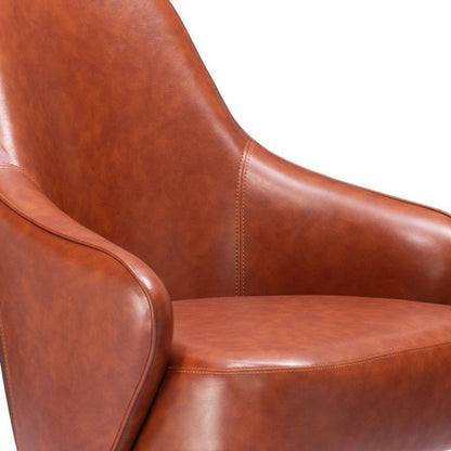 28" Brown And Gold Faux Leather And Faux Leather Swivel Arm Chair HomeRoots