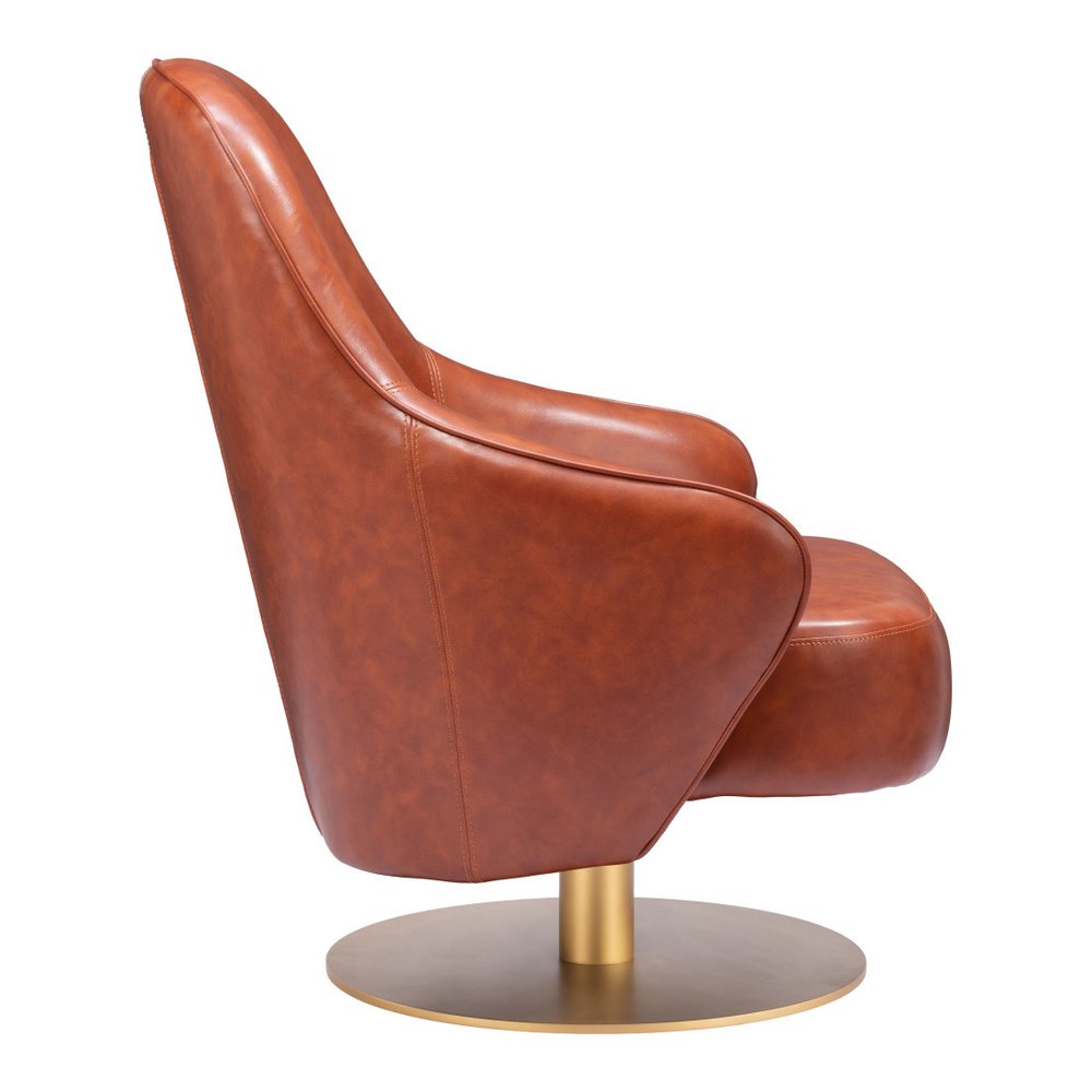 28" Brown And Gold Faux Leather And Faux Leather Swivel Arm Chair HomeRoots