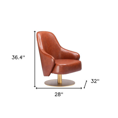 28" Brown And Gold Faux Leather And Faux Leather Swivel Arm Chair HomeRoots