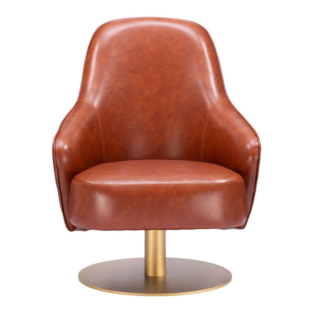 28" Brown And Gold Faux Leather And Faux Leather Swivel Arm Chair HomeRoots