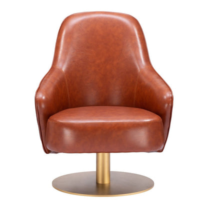 28" Brown And Gold Faux Leather And Faux Leather Swivel Arm Chair HomeRoots