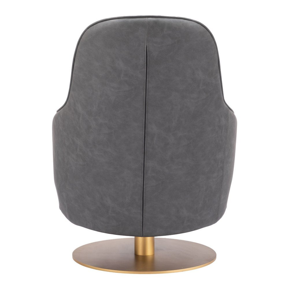 28" Gray And Gold Faux Leather And Faux Leather Swivel Arm Chair HomeRoots