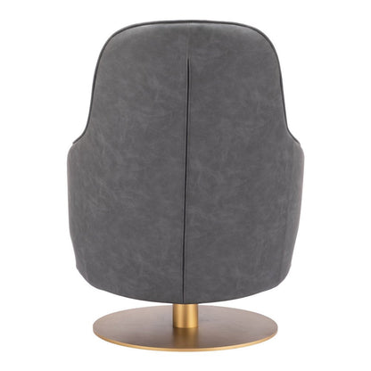 28" Gray And Gold Faux Leather And Faux Leather Swivel Arm Chair HomeRoots