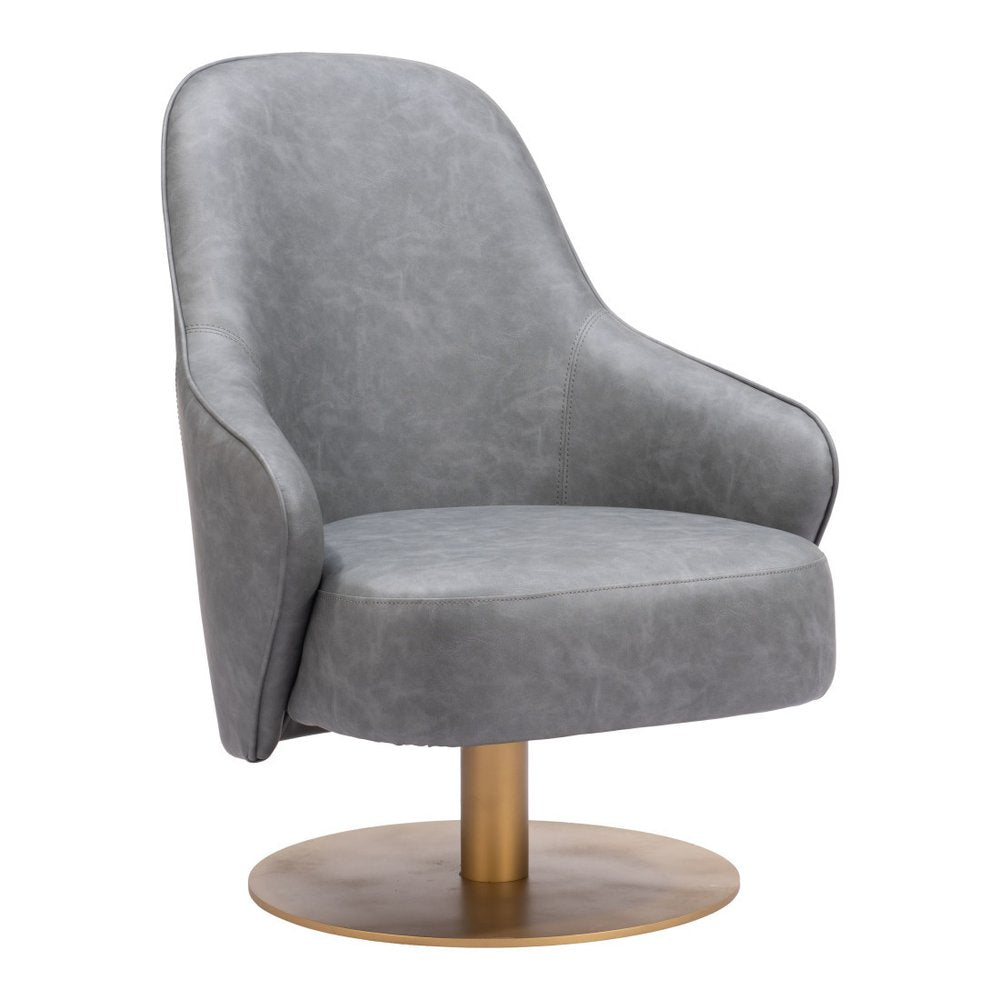 28" Gray And Gold Faux Leather And Faux Leather Swivel Arm Chair HomeRoots