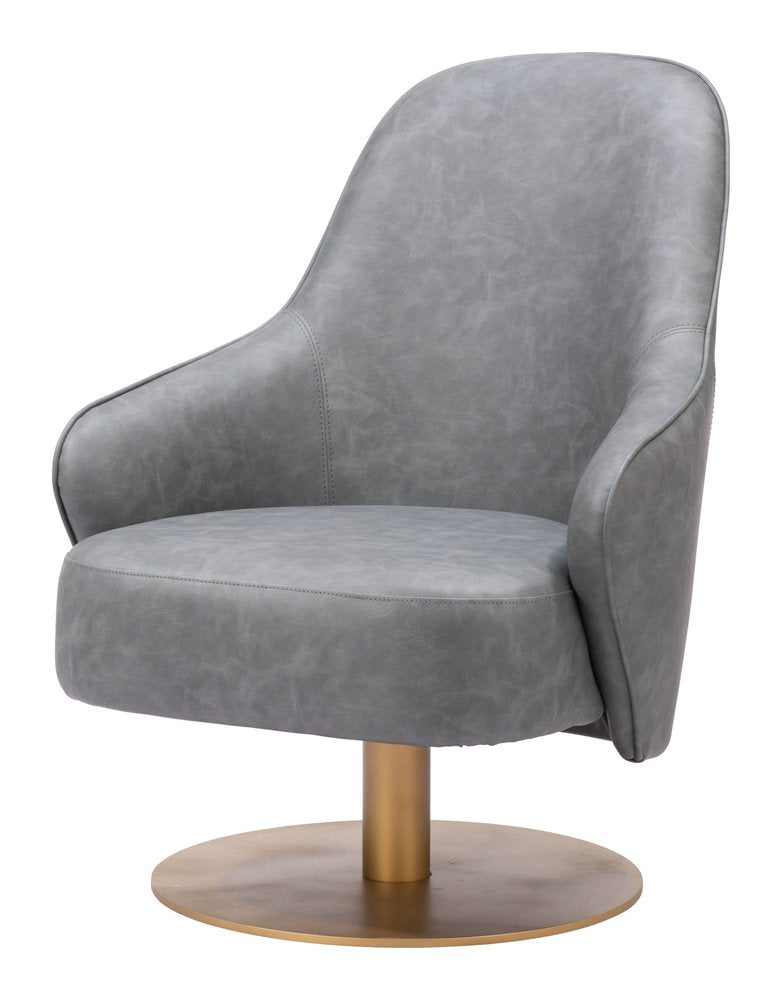 28" Gray And Gold Faux Leather And Faux Leather Swivel Arm Chair HomeRoots