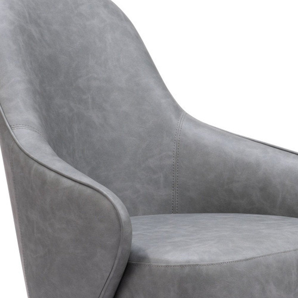 28" Gray And Gold Faux Leather And Faux Leather Swivel Arm Chair HomeRoots