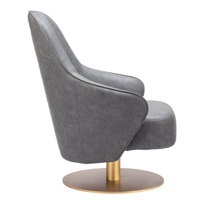 28" Gray And Gold Faux Leather And Faux Leather Swivel Arm Chair HomeRoots