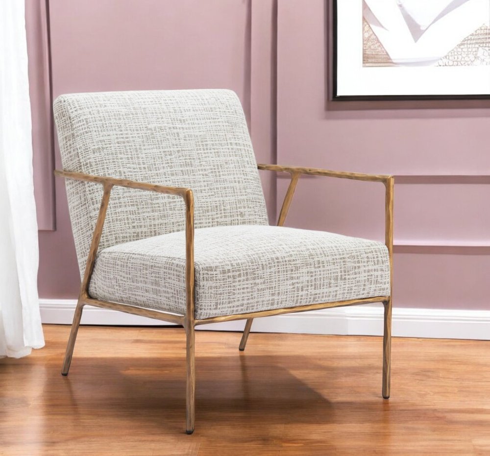 25" Beige And Gold Upholstered Arm Chair HomeRoots