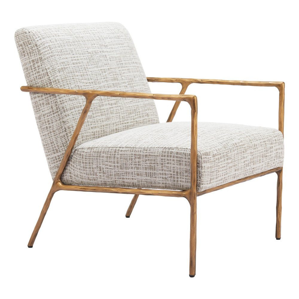 25" Beige And Gold Upholstered Arm Chair HomeRoots