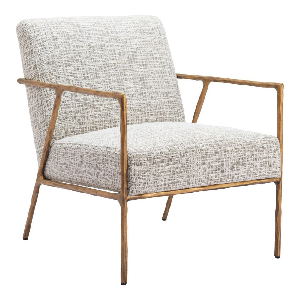 25" Beige And Gold Upholstered Arm Chair HomeRoots
