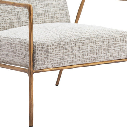 25" Beige And Gold Upholstered Arm Chair HomeRoots