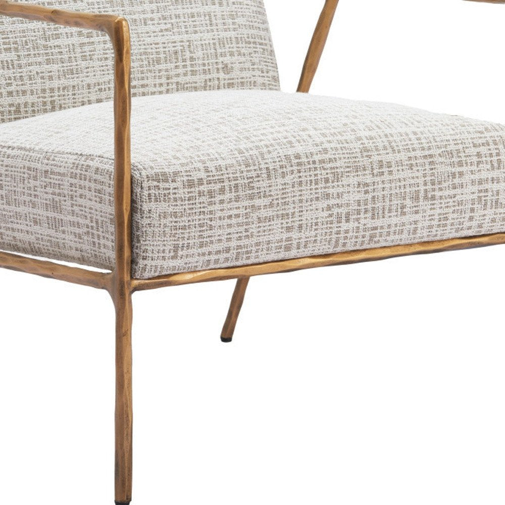 25" Beige And Gold Upholstered Arm Chair HomeRoots