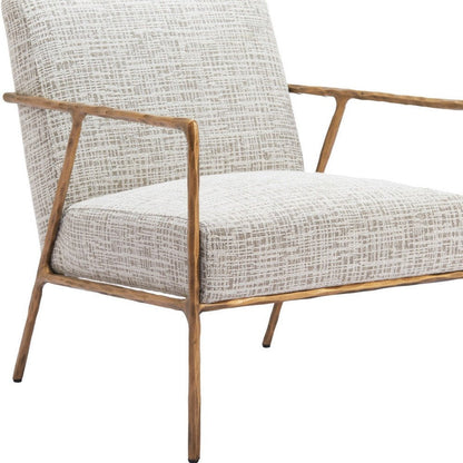 25" Beige And Gold Upholstered Arm Chair HomeRoots