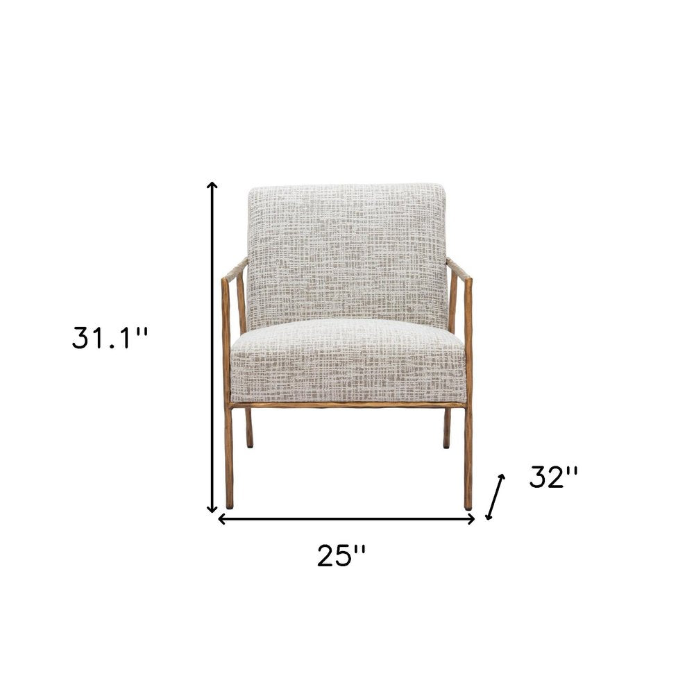 25" Beige And Gold Upholstered Arm Chair HomeRoots