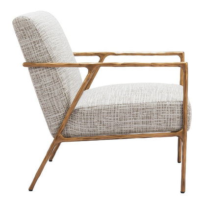 25" Beige And Gold Upholstered Arm Chair HomeRoots