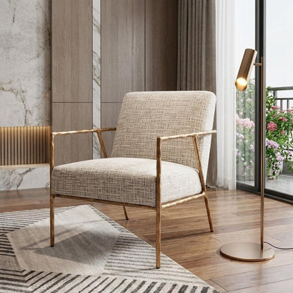 25" Beige And Gold Upholstered Arm Chair HomeRoots