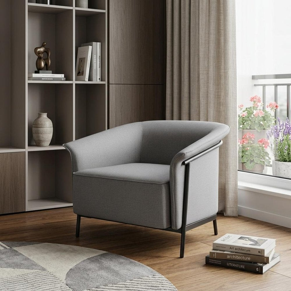 35" Slate Gray And Black Faux Leather Arm Chair HomeRoots