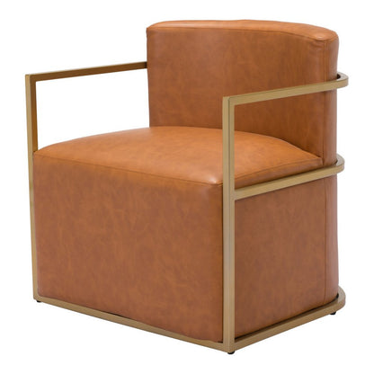 27" Brown And Gold Faux Leather And Faux Leather Arm Chair HomeRoots