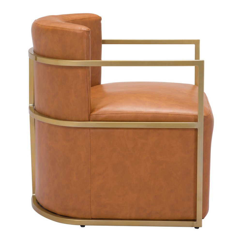 27" Brown And Gold Faux Leather And Faux Leather Arm Chair HomeRoots