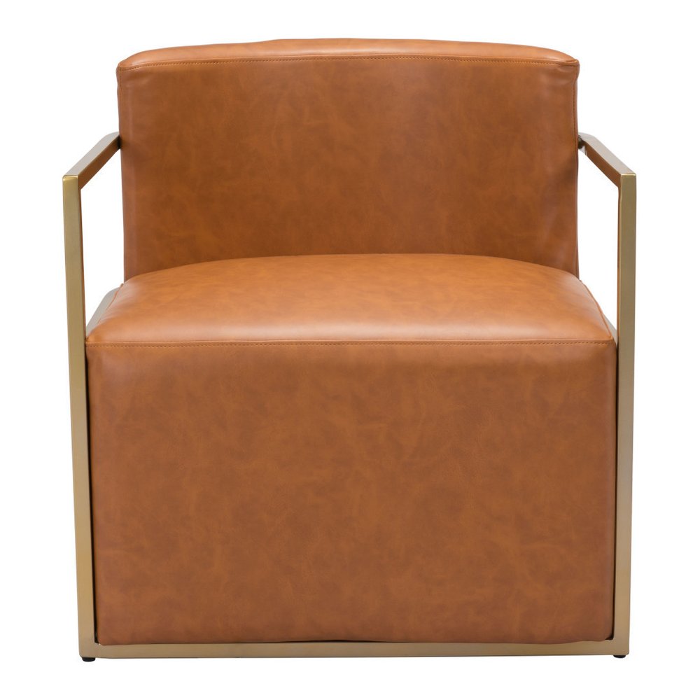 27" Brown And Gold Faux Leather And Faux Leather Arm Chair HomeRoots