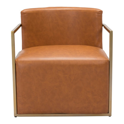27" Brown And Gold Faux Leather And Faux Leather Arm Chair HomeRoots