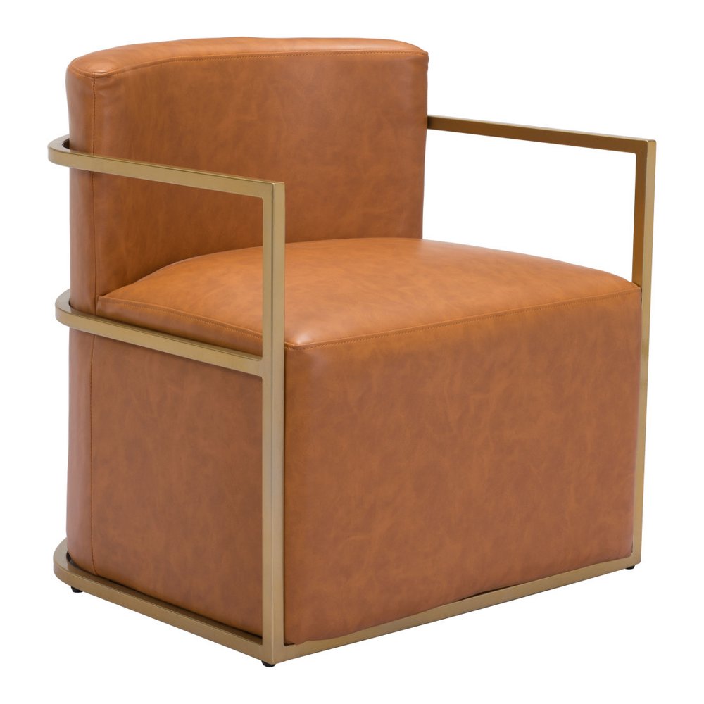 27" Brown And Gold Faux Leather And Faux Leather Arm Chair HomeRoots