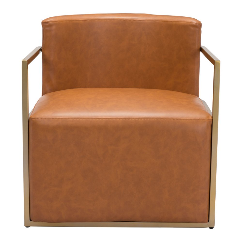 27" Brown And Gold Faux Leather And Faux Leather Arm Chair HomeRoots
