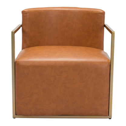 27" Brown And Gold Faux Leather And Faux Leather Arm Chair HomeRoots