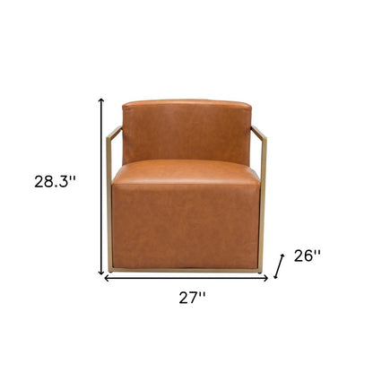 27" Brown And Gold Faux Leather And Faux Leather Arm Chair HomeRoots