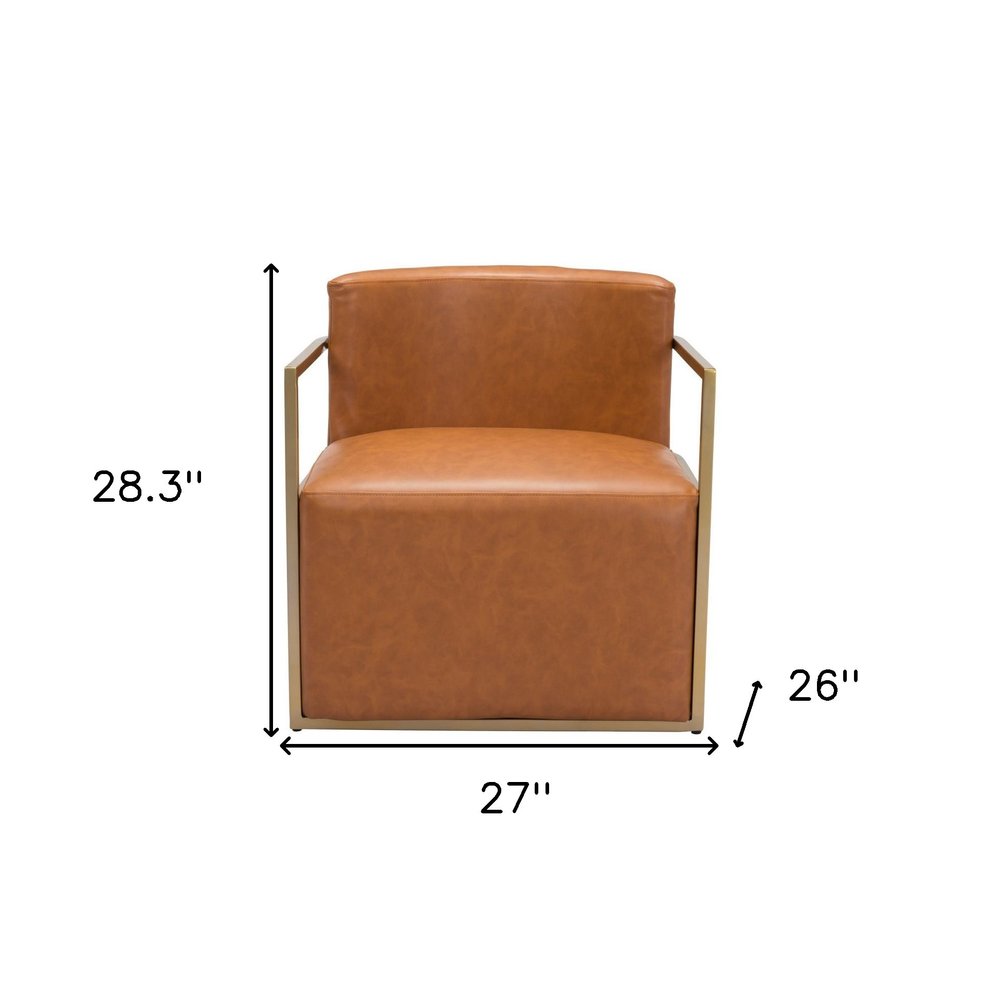 27" Brown And Gold Faux Leather And Faux Leather Arm Chair HomeRoots