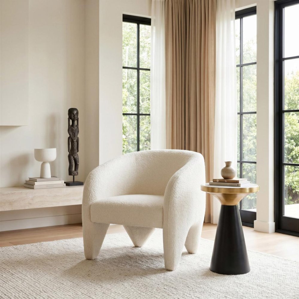30" White Faux Shearling And Upholstered Arm Chair HomeRoots