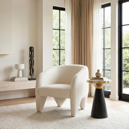 30" White Faux Shearling And Upholstered Arm Chair HomeRoots