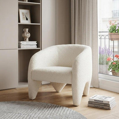 30" White Faux Shearling And Upholstered Arm Chair HomeRoots