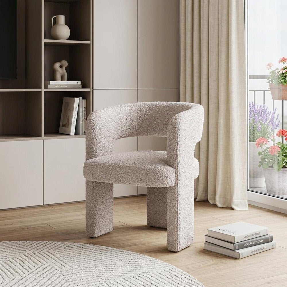 27" Beige Faux Shearling And Upholstered Arm Chair HomeRoots