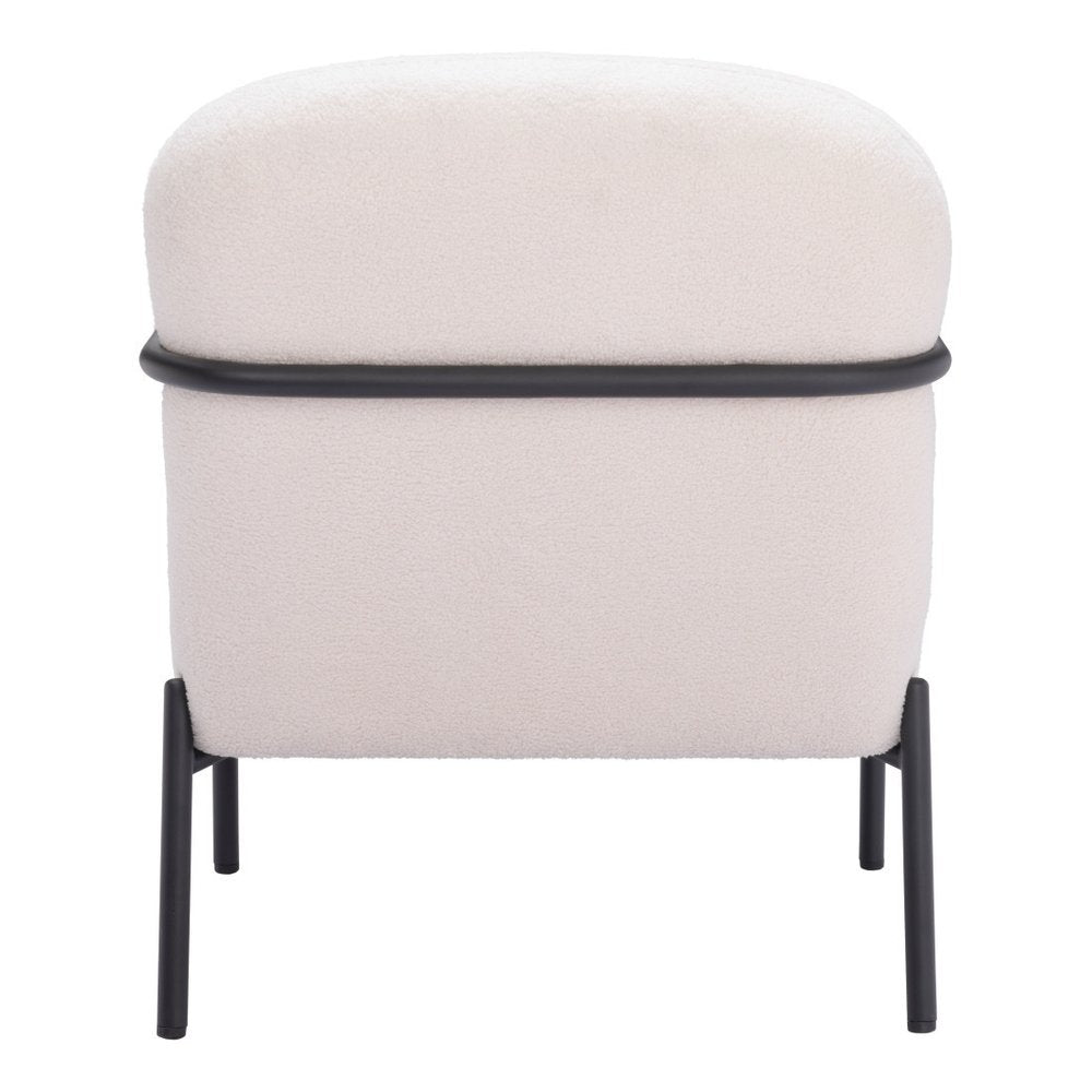 26" Ivory And Black Faux Shearling And Upholstered Arm Chair HomeRoots