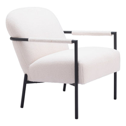 26" Ivory And Black Faux Shearling And Upholstered Arm Chair HomeRoots