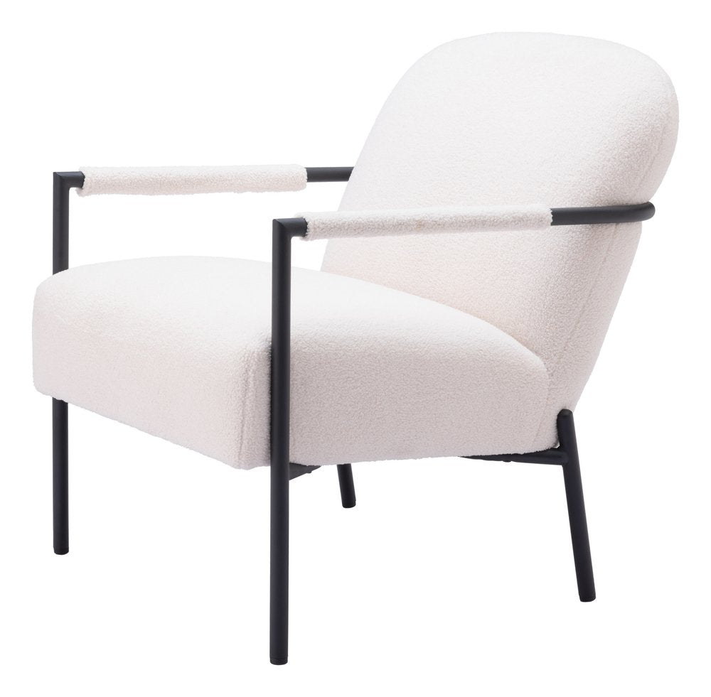 26" Ivory And Black Faux Shearling And Upholstered Arm Chair HomeRoots